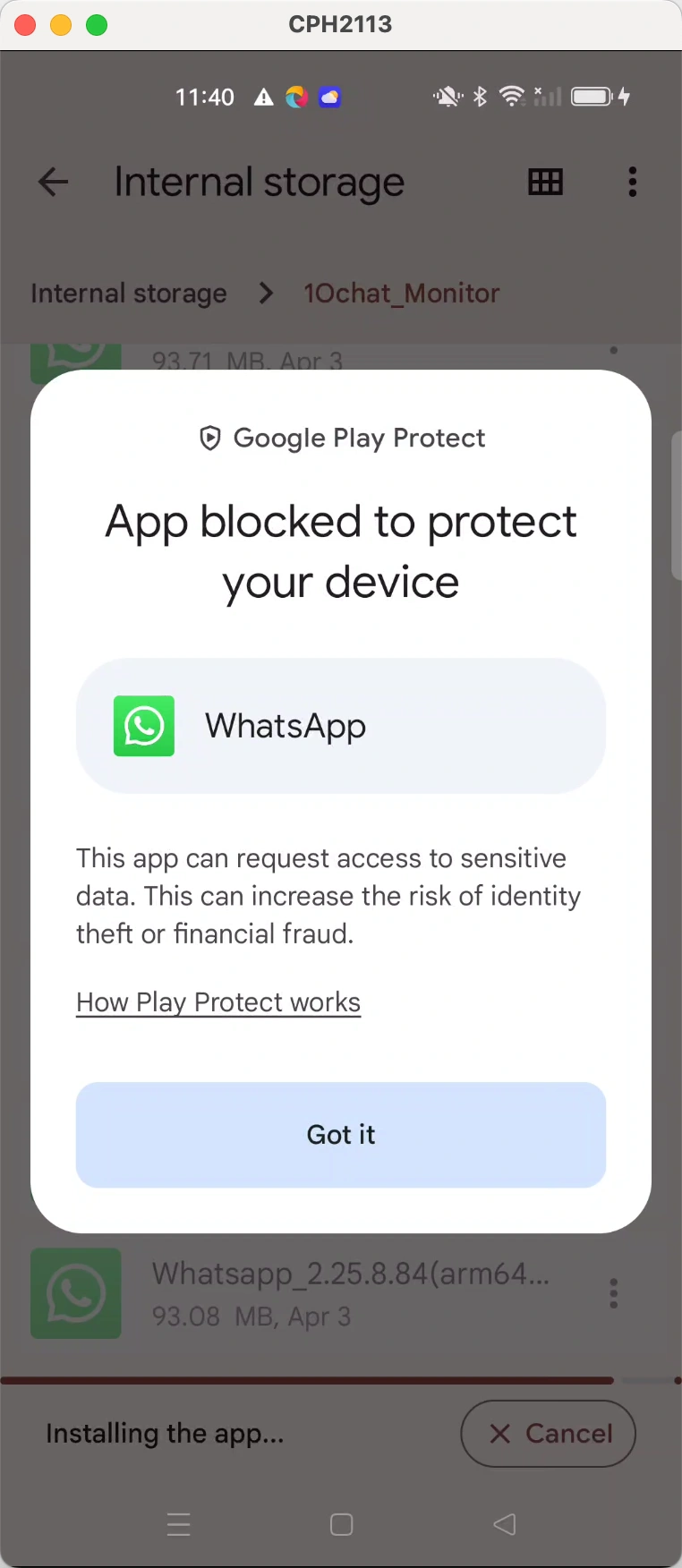 App Blocked Warning